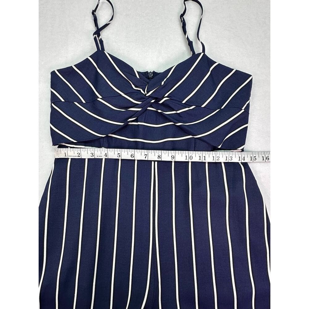 Bardot Layla Navy White Striped Tie Front Wide Leg Jumpsuit Pockets Size 6/Small - Picture 11 of 12